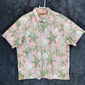 Tori Richard Mens 2XL Pink Tropical Orchid Floral Cotton Stretch Button Up Shirt